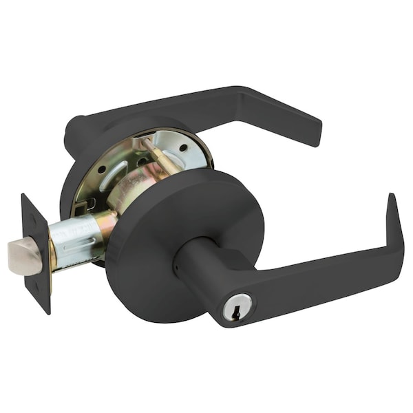 Grade 2 Classroom Cylindrical Lock, Key in Lever Cylinder, Dane Lever, Standard Rose, Flat Black